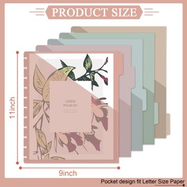 4set 5 Tab Discbound Pocket Dividers 8.5 x 11 Dividers with Pockets Discbound Pocket Folders DiscBound Binder Dividers Plastic Dividers with Tabs DiscBound Planner Supplies for Business Office(Boho)