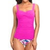 Holipick Pink Flower Two Piece Underwire Tankini Swimsuits for Women