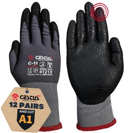Cestus C-11 Elite, Textured Nitrile Coated Work Gloves with Grip, ANSI A1 Cut Resistant Work Gloves, Construction Warehouse (12 Pairs, 2X-Large)