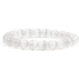 EPSAA Gemstone Beaded Bracelets For Women and Men Small, Medium, Large Sizes - 8mm Round Beads Selenite, 7" Inches, Stone, Jasper