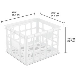 Sterilite Storage Crate, Stackable Plastic Bin Open Basket with Handles, Organize Home, Garage, Office, School, White, 18-Pack