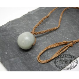 Mayan Mountain LARGE HANDMADE ROUND BEAD GUATEMALA JADEITE JADE NECKLACE PENDANT MACRAME