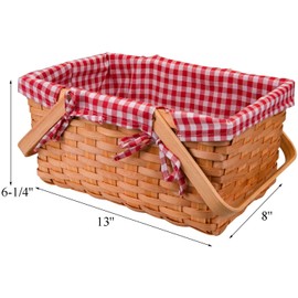 Bekith Picnic Basket Natural Split Shopping Storage Basket Woven Hamper Storage with Double Folding Handles, Pink Lining