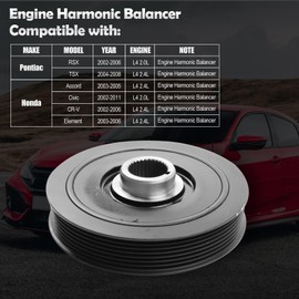 594-298 Engine Harmonic Balancer Crankshaft Pulley Compatible with Acura RSX 02-06, TSX 04-08 & Honda Accord 03-05, Civic 02-11, CR-V 02-06, Element 03-06, DOHC L4 2.0L 2.4L, Replace# 13810PNA003