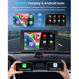 Rimoody Carplay Android Car Portable Car Radio, 7 Inch Touchscreen Portable Car Radio with Airplay/Android Cast/Dual Bluetooth/FM Transmitter/Voice Control/GPS/TF/AUX/USB/EQ 7V-32V