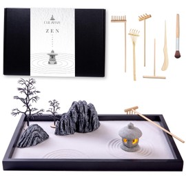 Cularve Illuminated Zen Garden for Desk, Sand Tray Therapy Kit with Glowing Stone Lantern, Japanese Zen Garden Kit, Stress Relief Gifts, Desk Decoration.