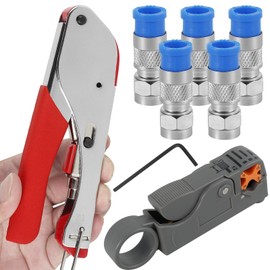 Coaxial Cable Crimper Tool Kit Professional Coaxial Compression Tool Safe Coaxial Wire Stripper with 5 F Type RG6 Compression Connectors for RG59/RG59 Quad/RG6/RG6 Quad Fulasun