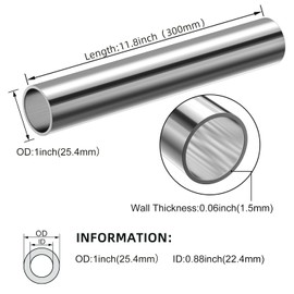 KWOKWEI 2PCS 300mm Stainless Steel Round Tubing, 1” OD, 7/8” ID, 1.5mm Wall Thickness, Silver, 6 Pack