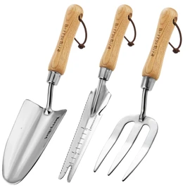Berry&Bird 3Pack Gardening Hand Tool Set- Stainless Steel Garden Tool Kit Include Wooden Handle Trowel, Hand Fork & Weeder for Weeding Planting Transplant & Measuring, Ideal Garden Gift for Women&Men