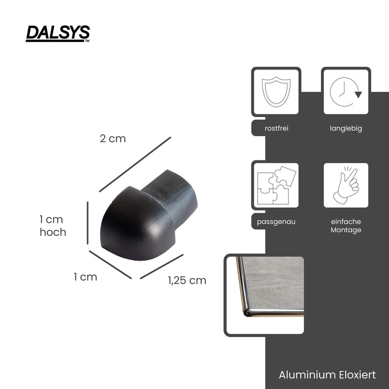 Dalsys Outer Corner for Tile Rail Aluminium (Anodised) Quarter Circle