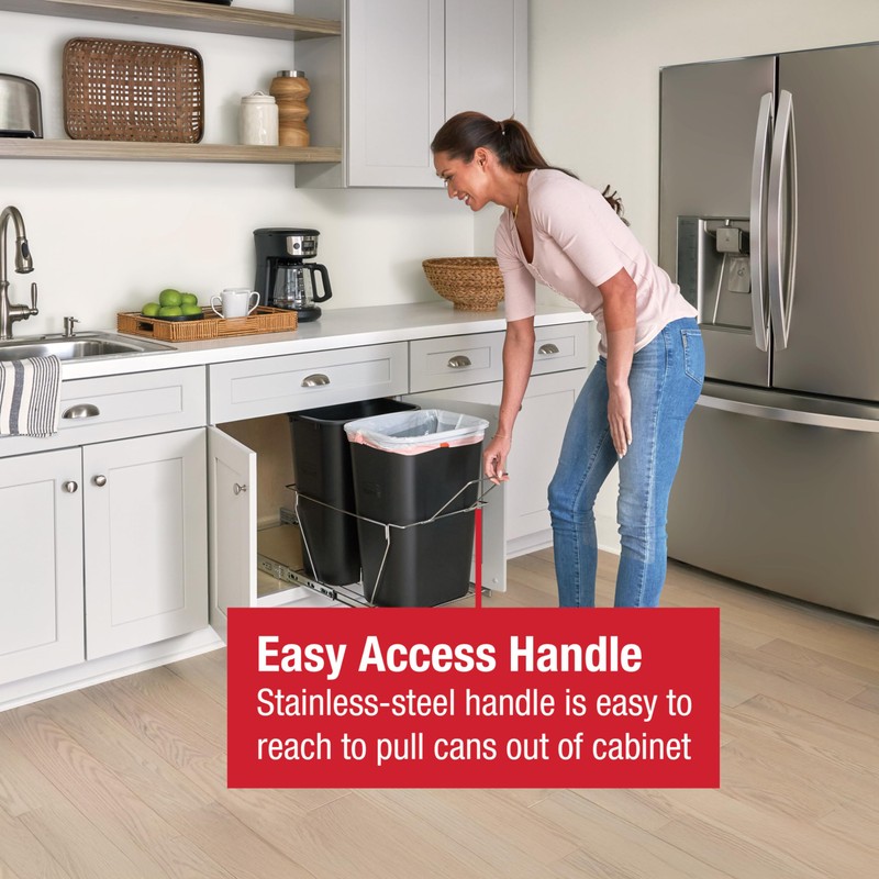 Rubbermaid Kitchen Cabinet Pull-Out Trash Can and Recycling Bin, 20-Gallon,