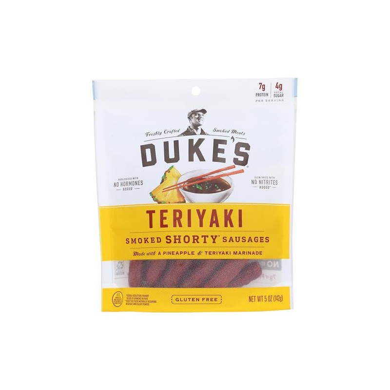 Duke's Pork Teriyaki Smoked Shorty Sausages, 7g Protein Per Serving,
