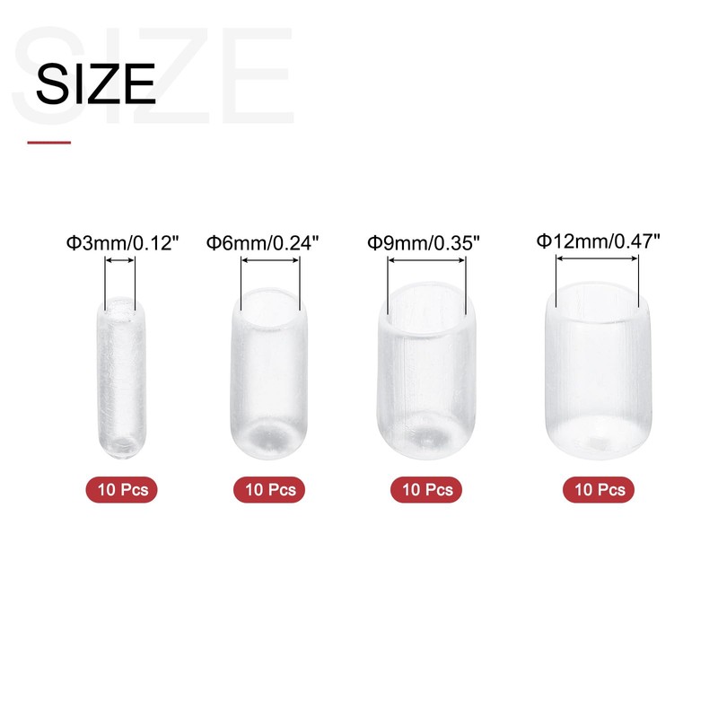 sourcing map 40pcs Round Rubber End Caps 3mm 6mm 9mm