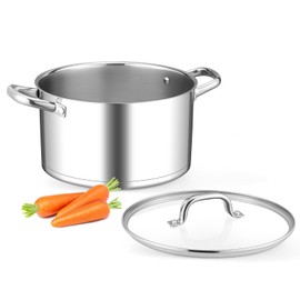 Leonyo Stainless Steel Stock Pot, 8 Quart Stock Pot with Visible Lid, Heavy Duty 3-Ply Induction Cooking Pot for Pasta, Soup, Spaghetti, 18/10 Stainless Steel StockPot for Canning, Boiling, Simmering