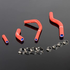 PIT66 Silicone Coolant Radiator Hose Kit, Compatible with 2004 Kawasaki KXF/RMZ250 KXF250 RMZ250 Red with Clamps