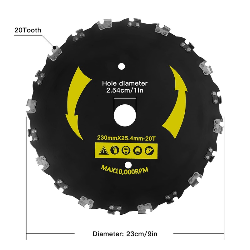 EXCELFU 9" x 20T Chainsaw Tooth Brush Blade & 10"