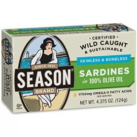 Season Skinless & Boneless Sardines in Oil, 4.375-Ounce Tins (Pack of 12)