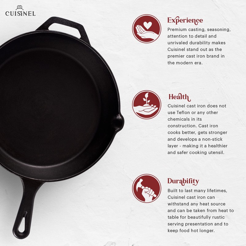 Cuisinel Cast Iron Skillet - 12"-Inch Frying Pan with Assist