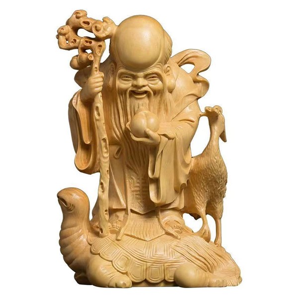 Carved Buddha Statue of Good Luck Seven Lucky Gods of Fortune Fortune [Good Luck] Fine Art Wooden Buddha Statue (Height 4.7 inches (12 cm) x Width 3.1 inches (8 cm) ◆ Sculpted Buddha Statues, Wood Carved Buddha Statues, Hand Carved Buddha Statues (Color: