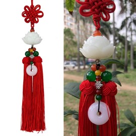 Nice Pies Car Hanging Decoration, Dangling Ornaments Vehicle Accessory Rearview Mirror Charms Pendant Brave Troops Crystal Lotus Car Pendant Amulet Pray for Luck Safety