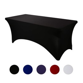 Waysle 6ft. Rectangular Stretch Tablecloths, Fitted Spandex Tablecloths Wedding Party Table Covers, Black