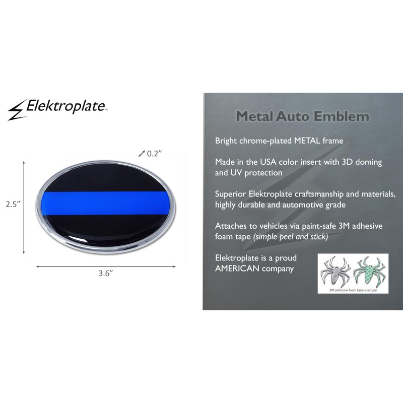 Elektroplate Police Thin Blue Line Oval Chrome All Metal Emblem