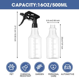 Gandeer 10 Pack Spray Bottles 16 oz Empty Water Spray Bottles for Cleaning Heavy Duty Refillable Squirt ‌container with Measurements Adjustable Nozzle for Household(Black,Clear Style)