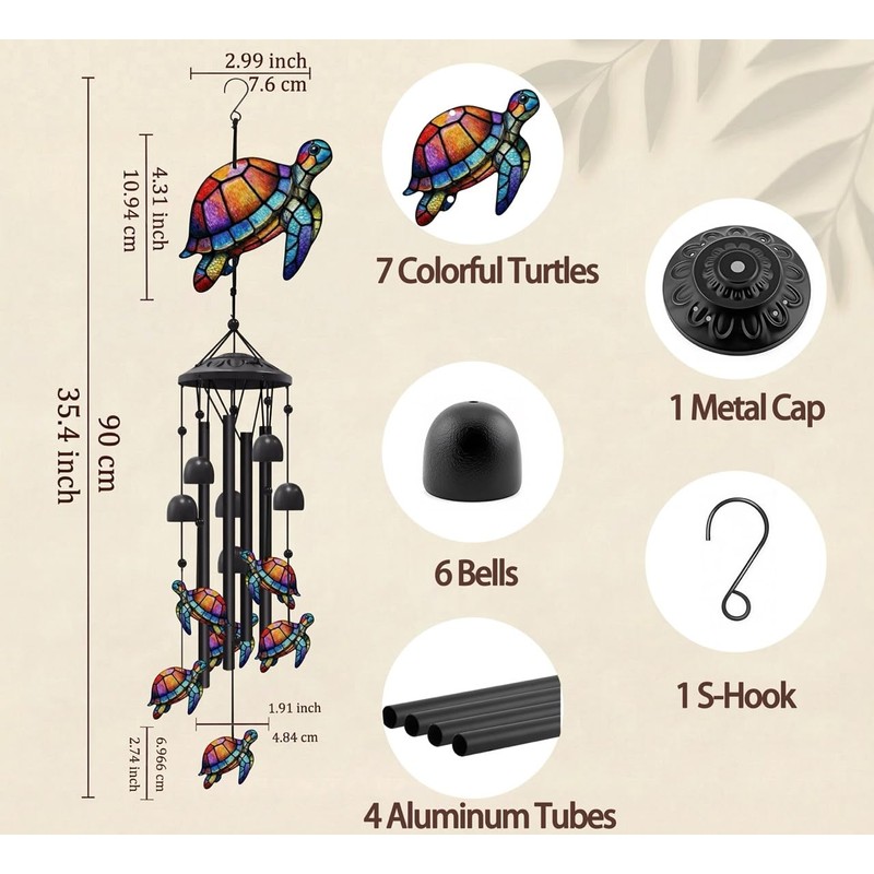 Sea Turtle Wind Chimes, Metal Outdoor Garden Decor, Memorial Gift