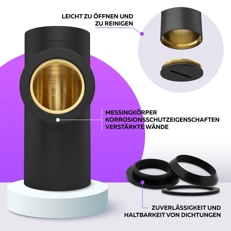 Siphon Black Matt for Sink, Premium Siphon Washbasin, Brass Walls,