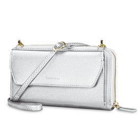 nuoku Womens RFID Wallet Purse Wristlet Crossbody Clutch with Zip Around 2 Strap, Silver1