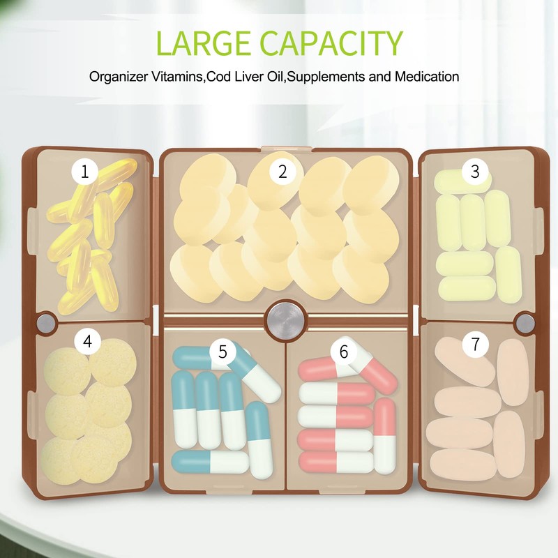FYY Daily Pill Organizer,2 Pcs 7 Compartments Portable Pill Case