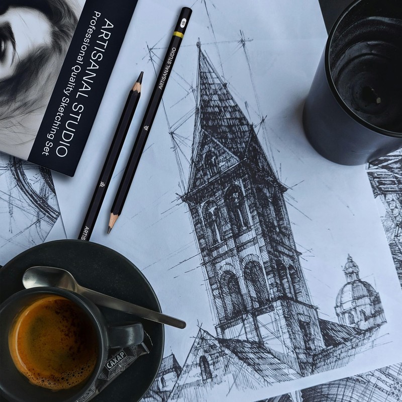 ARTISANAL STUDIO Drawing Pencils, (12B to 4H) 10 Graphite Sketching