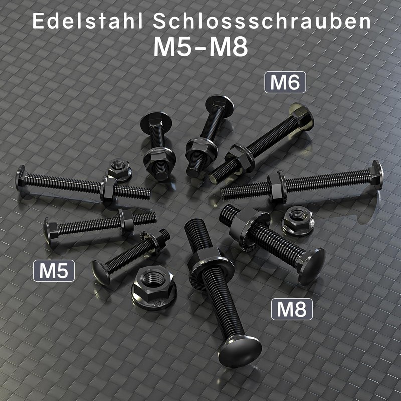 ORTAVA Carriage Bolts M8 x 60 Black Oxide DIN 603