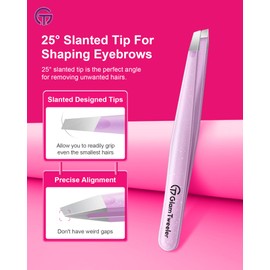 GlamTweeler Expert Slant and Point Tip Tweezer Set with Exclusive Storage & Carrying Case, GlamTweeler Sharp & Precision Tweezer Set for Eyebrows, Facial Hairs & Fine Hairs Removal (Sparkle Baby Pink + Silver)
