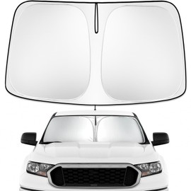 MusTree Windshield Sun Shade fit for Ford Ranger 2019 2020 2021 2022 2023 2024 2025 Car Foldable Windshield Sunshades with Silver+Black Double Layer Thickening