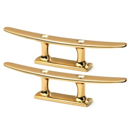 YUSOVE Brass Boat Cleats 6 inch Brass Color Boat Cleat 316 Stainless Steel Boat Open Base Cleat for Marine or Decorative Applications,with Screws,Copper Plated Marine Cleats,Pack of 2
