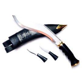 MASUM Traditional Kukri Knife, 10.5-inch Blade, Black Leather Sheath, Horn Handle with 2 Utility Knives