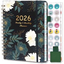 NEYSA Diary 2026 Week to View - Jan- Dec 2026 (12 months) - A5 Weekly Monthly Academic Planner With Pen Loop, Plan Stickers,Monthly Tabs, Back Pocket,Spiral Bound, 1 Week On 2 Pages(Green)