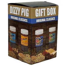 Dizzy Pig Original Classics Seasonings Gift Box | Dizzy Dust All-Purpose BBQ Rub, Cow Lick Texas Style Spicy Beef Rub, Raging River Salmon Rub & Pineapple Head Savory Sweet Tropical Rub