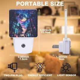 FOISIIAEA Starry Sky Night Light Moon and Forest Night Lights Plug into Wall Smart Dusk to Dawn Sensor 0.5W Energy Efficient Led Lamp for Men Women Bedroom Bathroom Hallway Stairway Decor