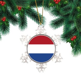 Netherlands Christmas Metal Ornaments, Netherlands Flag Snowflake Ornaments Hanging Keepsake for Xmas Anniversary Holiday Birthday Gift