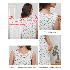 Liokoc Hospital Gowns for Women Tear Away Snap Open Back Post Shoulder Surgery Sleeveless Adaptive Clothing with Pockets White Flower