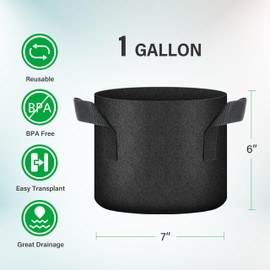 YSSOA 10-Pack 1 Gallon Grow Bags, Aeration Nonwoven Fabric Plant Pots with Handles, Heavy Duty Gardening Planter for Potato, Tomato, Vegetable and Fruits, Black 2024 Version