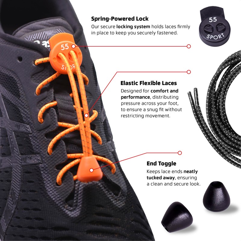 55 Sport Elastic Lock Shoelaces - Orange