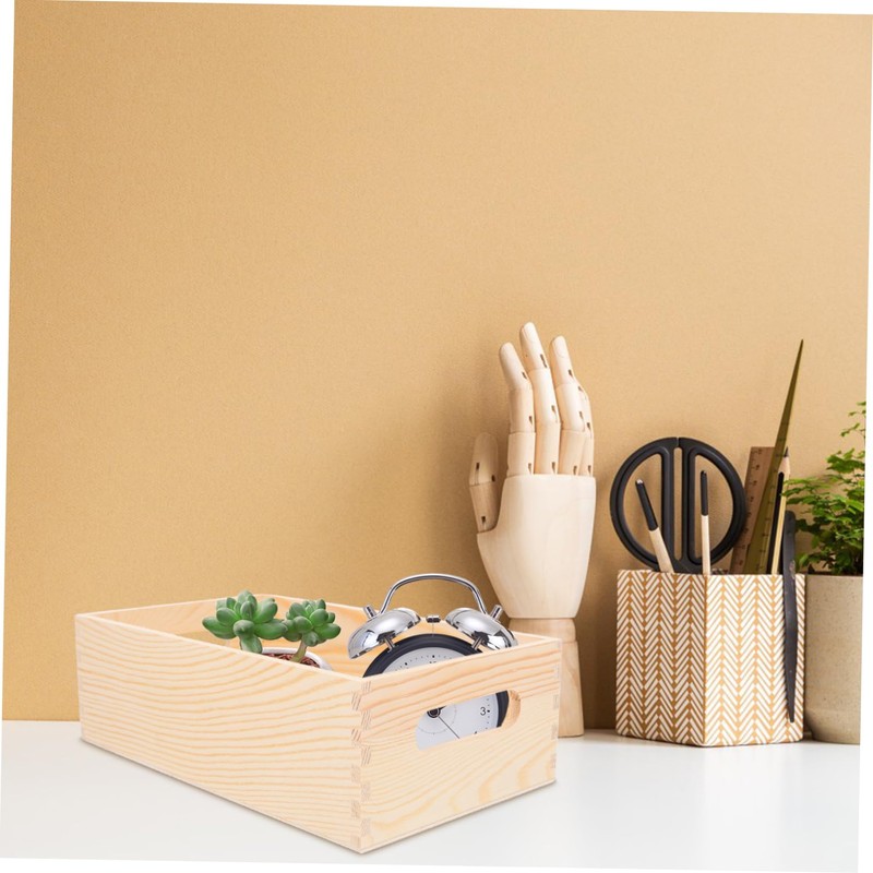 Tofficu Small Solid Wood Desktop Storage Box Multi Use Wooden