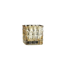 4" Gold Square Glass Block Tea Light Candle Holder
