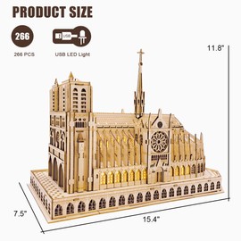 Fisca 3D Puzzle Model Kit Notre Dame De Paris Church Model Kits with LED Light, Model Craft Architecture Building Puzzle Set, DIY Hobby Gift for Adults (Notre Dame de Paris)
