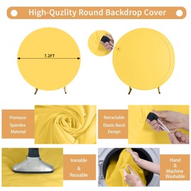 Gallety 7.2 FT Yellow Round Backdrop Cover for 5 to 7.2ft Circle Stand - Adjustable Polyester Arch Backdrop Cover for Wedding Arch Birthday Party Photography Decoration