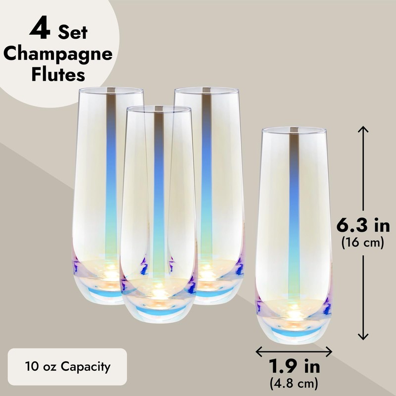 Sparkle and Bash Iridescent Stemless Champagne Flutes & Mimosa Glasses,