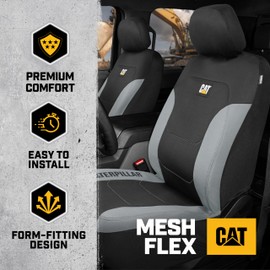 Caterpillar Flexfit Automotive Seat Covers for Cars Trucks and SUVs (Set of 2) – Black Seat Covers for Front Seats, Seat Protectors with Gray Honeycomb Trim, Auto Interior Covers